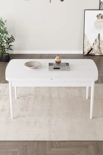 Asesva Serisi 80x132 MDF Beyaz Masa Metal Ayaklı Açılabilir Üst Kalite Mutfak Masası,Yemek Masası - 1