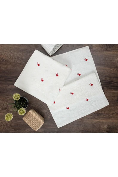 Sevim 2'li Kalp Nakışlı Bambu Banyo Havlu Seti - Yumuşak & Şık - 2'li Çeyizlik Havlu Takımı - Tivoli - Resim 2