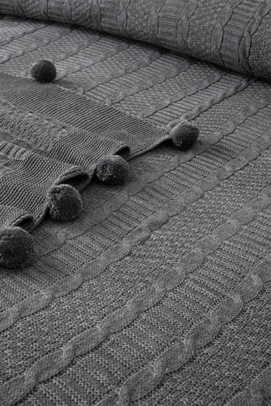 Sevim Çift Kişilik Ponponlu Triko Örme Battaniye - Yumuşak Doku & Şık Tasarım - Mint Yeşili - 220x240 cm - 6