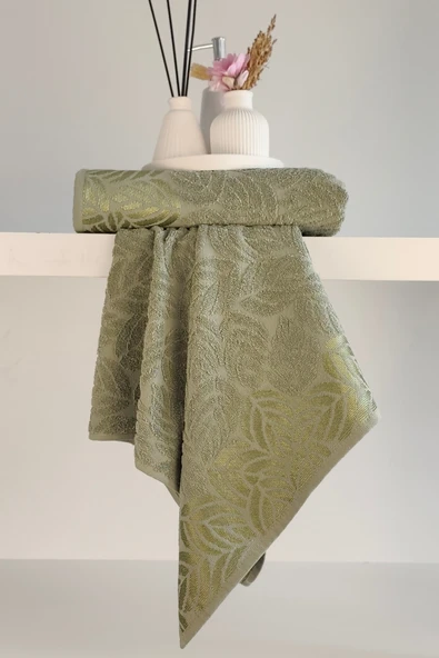 Sevim 2'li Jakarlı Yaprak Desenli %100 Pamuk El Yüz Havlusu-50x90cm ürün görseli