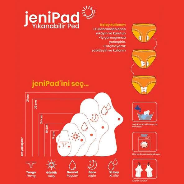 W-Beside JeniPad Yıkanabilir Ped 6 Adet - Siyah Günlük - Resim 4