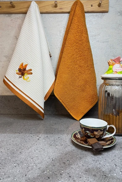 Sevim Nakış İşlemeli 2'li Mutfak Havlusu-%100 Pamuk Nakışlı Mutfak Kurulama Bezleri - Resim 10