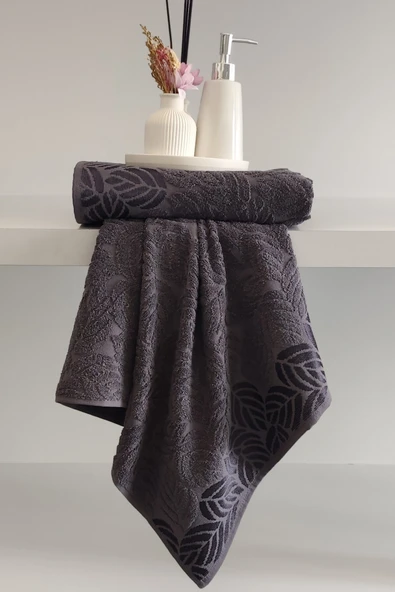 Sevim 2'li Jakarlı Yaprak Desenli %100 Pamuk El Yüz Havlusu-50x90cm - Resim 9