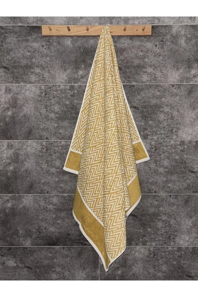 Sevim Geometrik Desenli Banyo Havlusu - Çizgili & Yüksek Su Emici - %100 Pamuk - 90x150 cm - 5