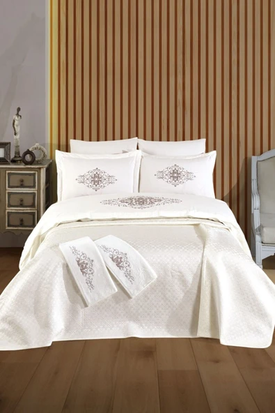 Sevim Tivoli Kabartma Nakışlı Pike Takımı Havlulu 8 Parça - Diana - Resim 2