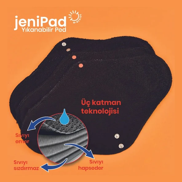W-Beside JeniPad Kadın Pedi Normal Ultra Emici 3 Adet - Siyah - Resim 2