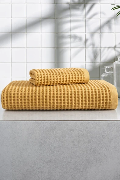 Sevim 2'li Waffle Banyo Havlu Seti- Ekstra Yumuşak Ve Petekli Doku - %100 Pamuk & Yüksek Su Emici - 7