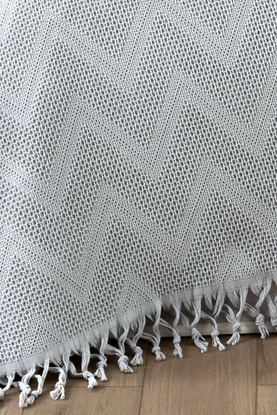 Sevim %100 Pamuk Çift Kişilik Bağlama Saçaklı Pike-220x240 cm-Jakarlı Waffle Pike - 10