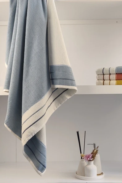Sevim İpliği Boyalı Ucu Çizgili Banyo Havlusu - %100 Pamuk & Yumuşak - 90x150 Cm