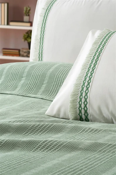 Sevim Tivoli Çift Kişilik Dantelli 4 Parça Pike Takımı Çeyizlik-Melanie - 6