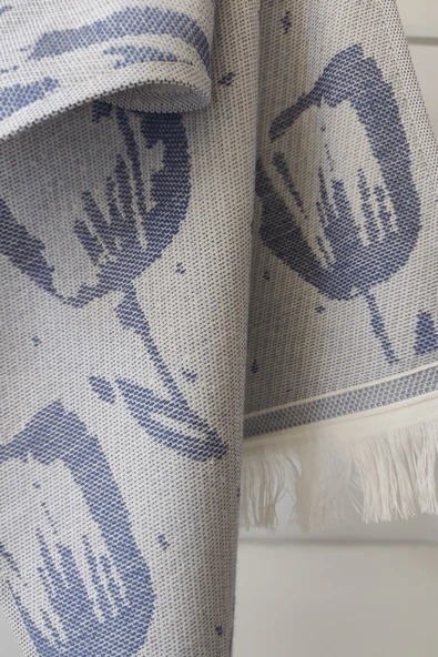 Sevim %100 Pamuk Saçaklı Jakarlı Lale Desenli Peştemal ve Peşkir Takımı - 8