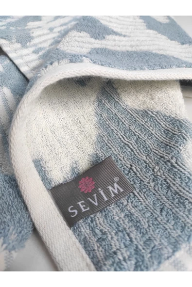 Sevim Desenli& Yatay Çizgili %100 Pamuk El/yüz Havlusu - Yüksek Su Emici -45x85cm- Ekru&mavi-ipliği Boyalı - 3