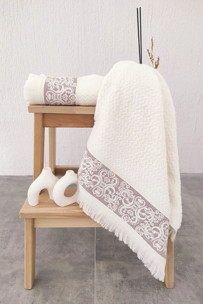 Sevim 2'li Kabartma Bordürlü & Püsküllü El/Yüz Havlusu - Yumuşak & Süper Emici - 50x85cm - 8