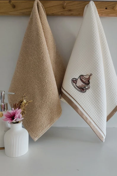 Sevim Nakış İşlemeli 2'li Mutfak Havlusu-%100 Pamuk Nakışlı Mutfak Kurulama Bezleri - Resim 6