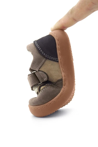 Rakerplus Bob Hakiki Deri Kum Krem Barefoot Cırtlı Lastikli Bebek Sneaker Ayakkabı - Resim 8