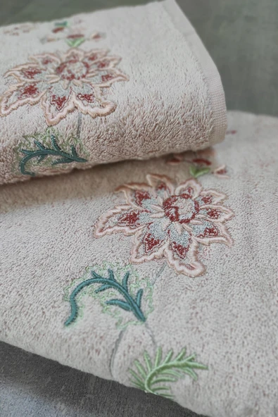 Sevim Tivoli Bambu 2'li Banyo Havlusu, - Yumuşak & Yüksek Su Emici - Çiçek Nakışlı Çeyiz Seti - Julia Gri - Resim 8