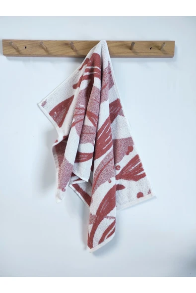 Sevim Kiremit Renk Desenli El Havlusu - Yüksek Su Emici & Yumuşak - 45X90cm- %100 Pamuk - Ipliği Boyalı