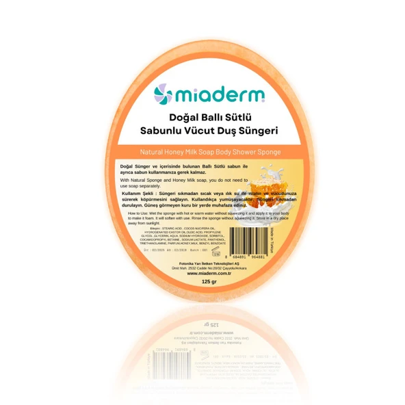 Miaderm Doğal Ballı Sütlü Sabunlu Duş Süngeri 125gr ürün görseli