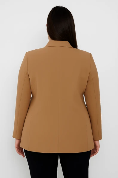 Kadın Astarlı Kol Detaylı Düğmeli Büyük ve Normal Beden Blazer Ceket -C409 - 12
