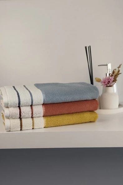 Sevim İndigo Mavi Çizgili El/yüz Havlusu - Ipliği Boyalı & Yüksek Su Emici - %100 Pamuk - 45x85 Cm - Resim 4