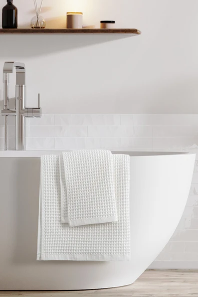 Sevim 2'li Waffle Banyo Havlu Seti- Ekstra Yumuşak Ve Petekli Doku - %100 Pamuk & Yüksek Su Emici - 5
