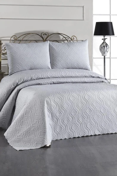 Ultrasonik Kapitoneli Elite Çift Kişilik Yatak Örtüsü Gri ürün görseli