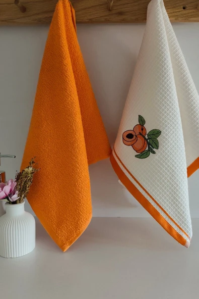 Sevim Nakış İşlemeli 2'li Mutfak Havlusu-%100 Pamuk Nakışlı Mutfak Kurulama Bezleri - Resim 8