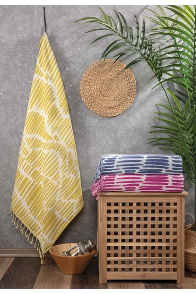 Sevim %100 Pamuk Çift Kat Müslin Peştemal - Jakarlı Plaj Havlusu- 90x170 Cm - 6