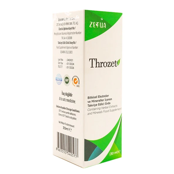 Zetua Throzet Bitkisel Ekstreler ve Mineraller içeren Takviye Edici Gıda 30 ml ürün görseli