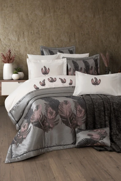 Sevim 11 Parça Battaniyeli Çeyiz Seti - Tafta Yatak Örtüsü & Nevresimli Çeyiz Takımı-Peludo