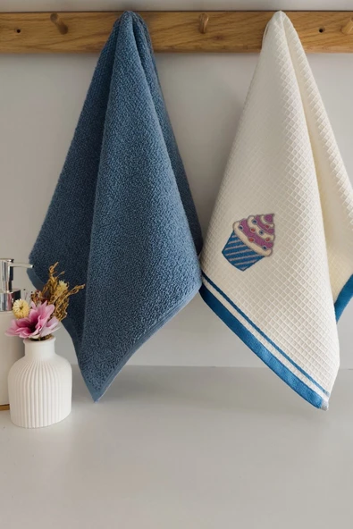 Sevim Nakış İşlemeli 2'li Mutfak Havlusu-%100 Pamuk Nakışlı Mutfak Kurulama Bezleri - Resim 7