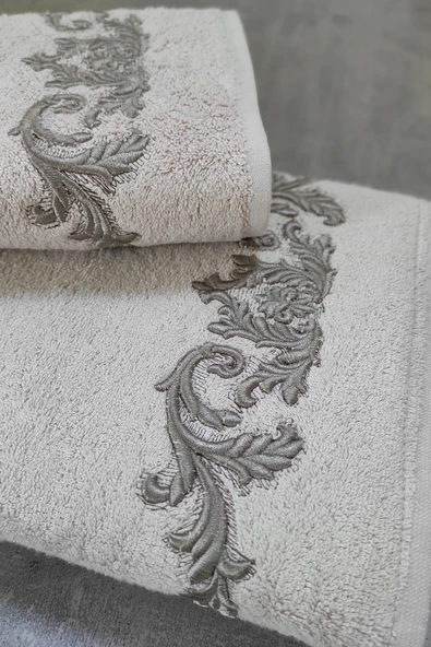 Sevim Bambu Yumuşak & Su Emici Tivoli Cloé Havlu - Gri Rengi Nakışlı Havlu Modelleri - 2'li Set - Resim 5