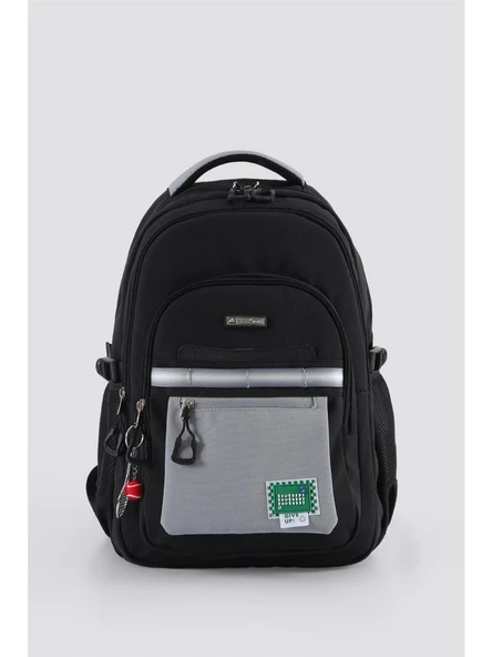 Ççs Su Geçirmez Kumaş Çocuk Çok Gözlü Siyah Gri Ortopedik Sırt Okul Çantası (51928)