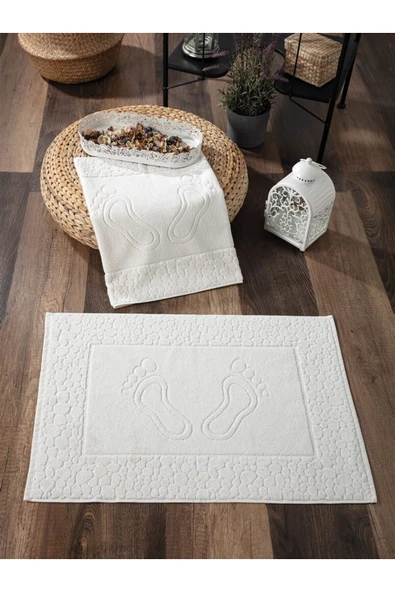 Sevim 2'li Ayak Havlusu Seti - %100 Pamuk Ayak İzli Havlu Takımı - Yumuşak & Kalın - 50x70cm - 9