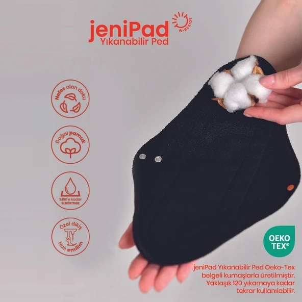 W-Beside JeniPad Yıkanabilir Ped 6 Adet - Siyah Günlük - Resim 5