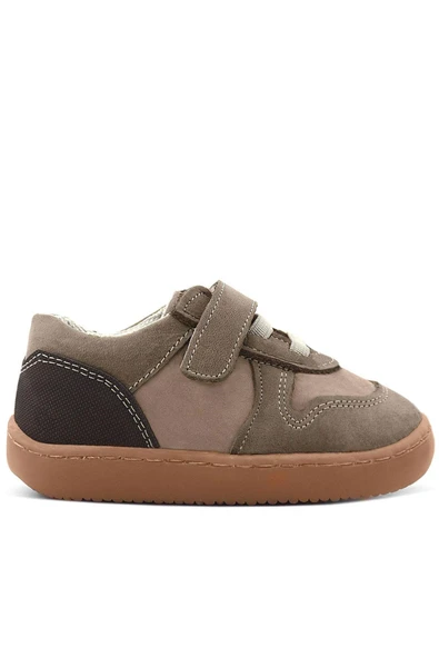 Rakerplus Bob Hakiki Deri Kum Krem Barefoot Cırtlı Lastikli Bebek Sneaker Ayakkabı - Resim 3