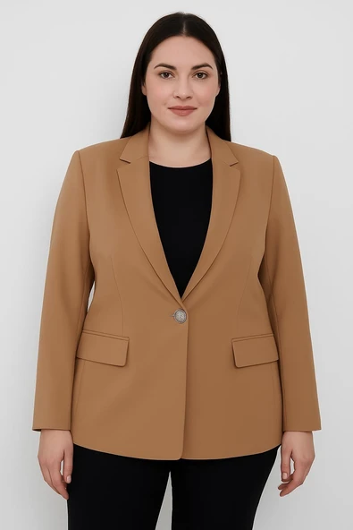 Kadın Astarlı Kol Detaylı Düğmeli Büyük ve Normal Beden Blazer Ceket -C409 - 11
