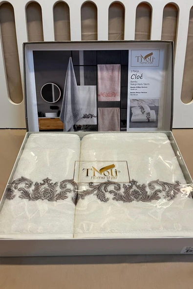 Sevim Bambu Yumuşak & Su Emici Tivoli Cloé Havlu - Gri Rengi Nakışlı Havlu Modelleri - 2'li Set - Resim 12
