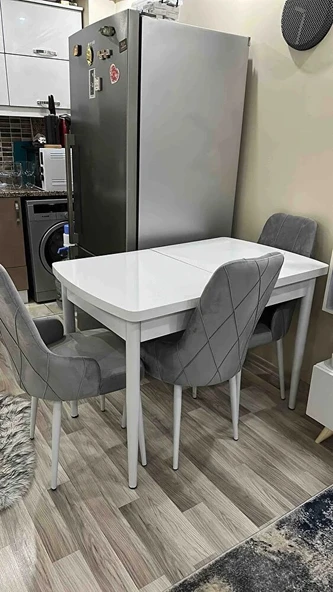 Asesva Serisi 80x132 MDF Beyaz Masa Metal Ayaklı Açılabilir Üst Kalite Mutfak Masası,Yemek Masası - 5