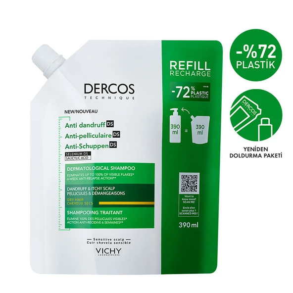 Vichy Dercos Anti Dandruff Kepek Karşıtı Şampuan 390ml - Kuru Saçlar - Refill - Resim 2