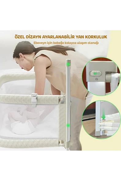 3in1 Katlanır Bebek Güvenlik Bariyeri,Yatak Üstü Bebek Beşiği,Koruyucu Birlikte Uyuma,Açılır Kapanır - 10