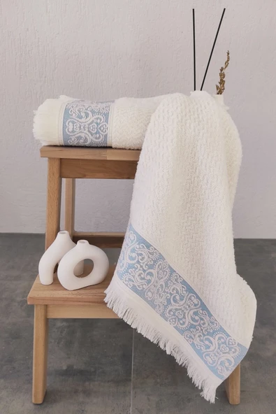 Sevim 2'li Kabartma Bordürlü & Püsküllü El/Yüz Havlusu - Yumuşak & Süper Emici - 50x85cm - 5