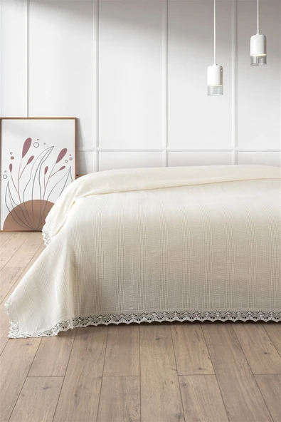 Sevim %100 Pamuk Çift Kişilik Kopanaki Dantelli Waffle Pike-210x230 cm