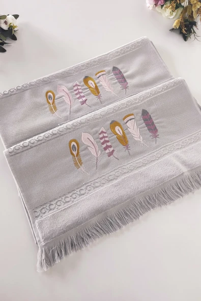 Sevim 2'li Nakışlı Kadife El Havlusu -Jakarlı Havlu Seti - %100 Pamuk - Resim 3