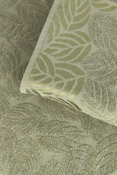 Sevim 2'li Jakarlı Yaprak Desenli %100 Pamuk El Yüz Havlusu-50x90cm - Resim 2