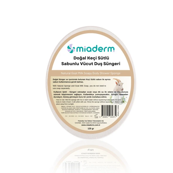 Miaderm Doğal Keçi Sütlü Sabunlu Duş Süngeri 125gr ürün görseli