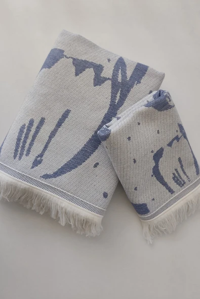 Sevim %100 Pamuk Saçaklı Jakarlı Lale Desenli Peştemal ve Peşkir Takımı - 10