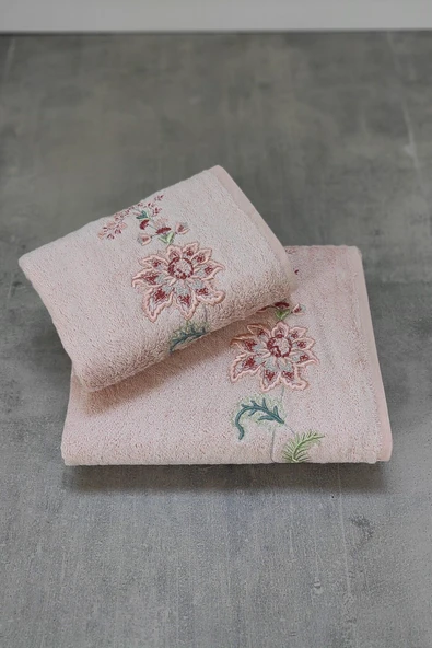 Sevim Tivoli Bambu 2'li Banyo Havlusu, - Yumuşak & Yüksek Su Emici - Çiçek Nakışlı Çeyiz Seti - Julia Gri - Resim 7