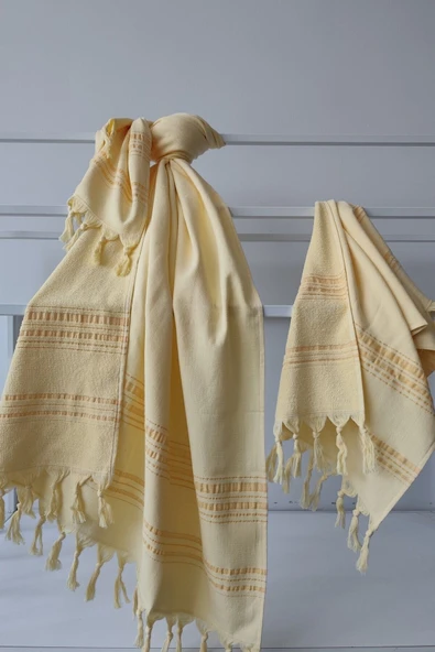 Sevim %100 Pamuk Peştemal Baş Havlusu Takımı-Hafif Plaj Havluları - 4