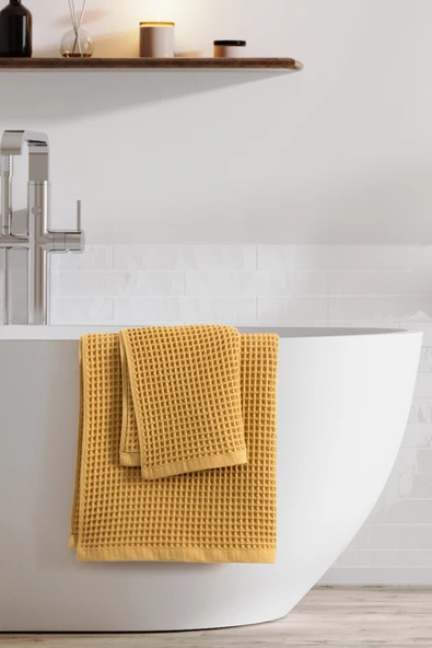 Sevim 2'li Waffle Banyo Havlu Seti- Ekstra Yumuşak Ve Petekli Doku - %100 Pamuk & Yüksek Su Emici - 8